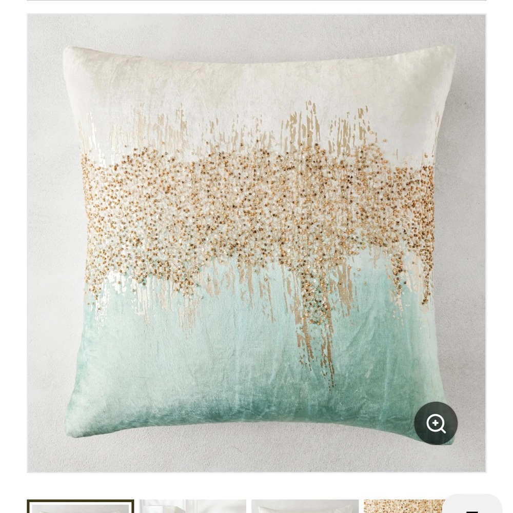 Z Gallerie Gold Sequin Ombre Pillow with White and Aqua
